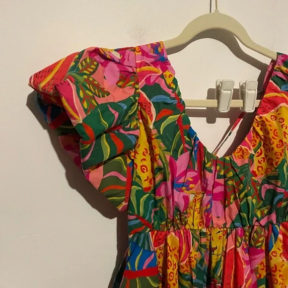 Multicolor Boho Womens Tropical Print‎ Butterfly Sleeve Dress size small - Picture 4 of 8